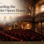 Grand auditorium of the historic Wheeler Opera House glowing in warm light, headlined "Stewarding the Wheeler Opera House"